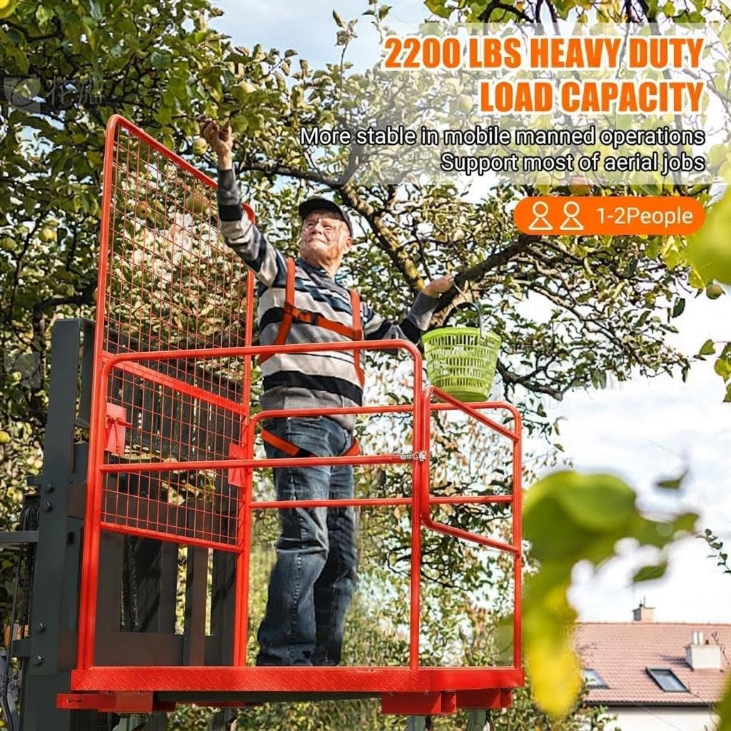 43"X45" Forklift Safety Cage, 1800Lbs Heavy-Duty Forklift Work Platform with Safety Harness,Wheels & Lock, Collapsible Lift Basket for Lifting Loader