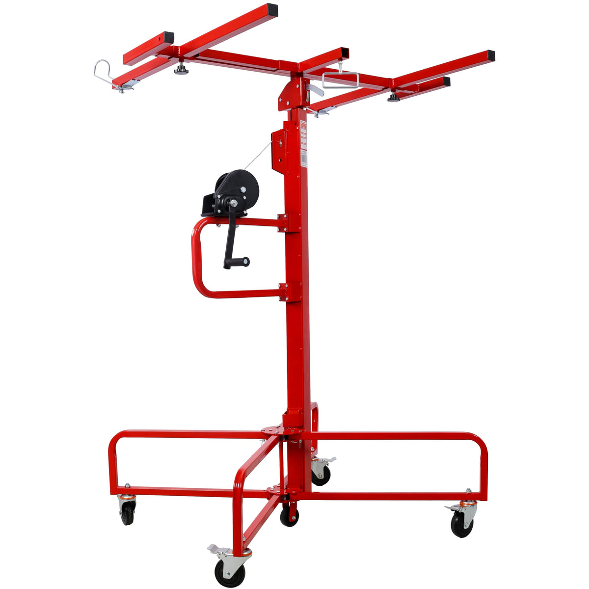 13' Drywall Lift Panel Hoist Jack Lifter - 150 Lbs Capacity, 4'x16' Max Sheet Size, Solo Operation,Steel Construction with Locking Outriggers & Braked Casters,Smooth & Quiet Lifting (Red)