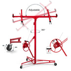 Drywall Lift 16 Ft,Sheetrock Lift Drywall Lifter,150LBS Heavy Duty Rolling Lifter Panel,Hoist Jack with 360° Adjustable Telescopic Arm & 3 Lockable Wheels, Red
