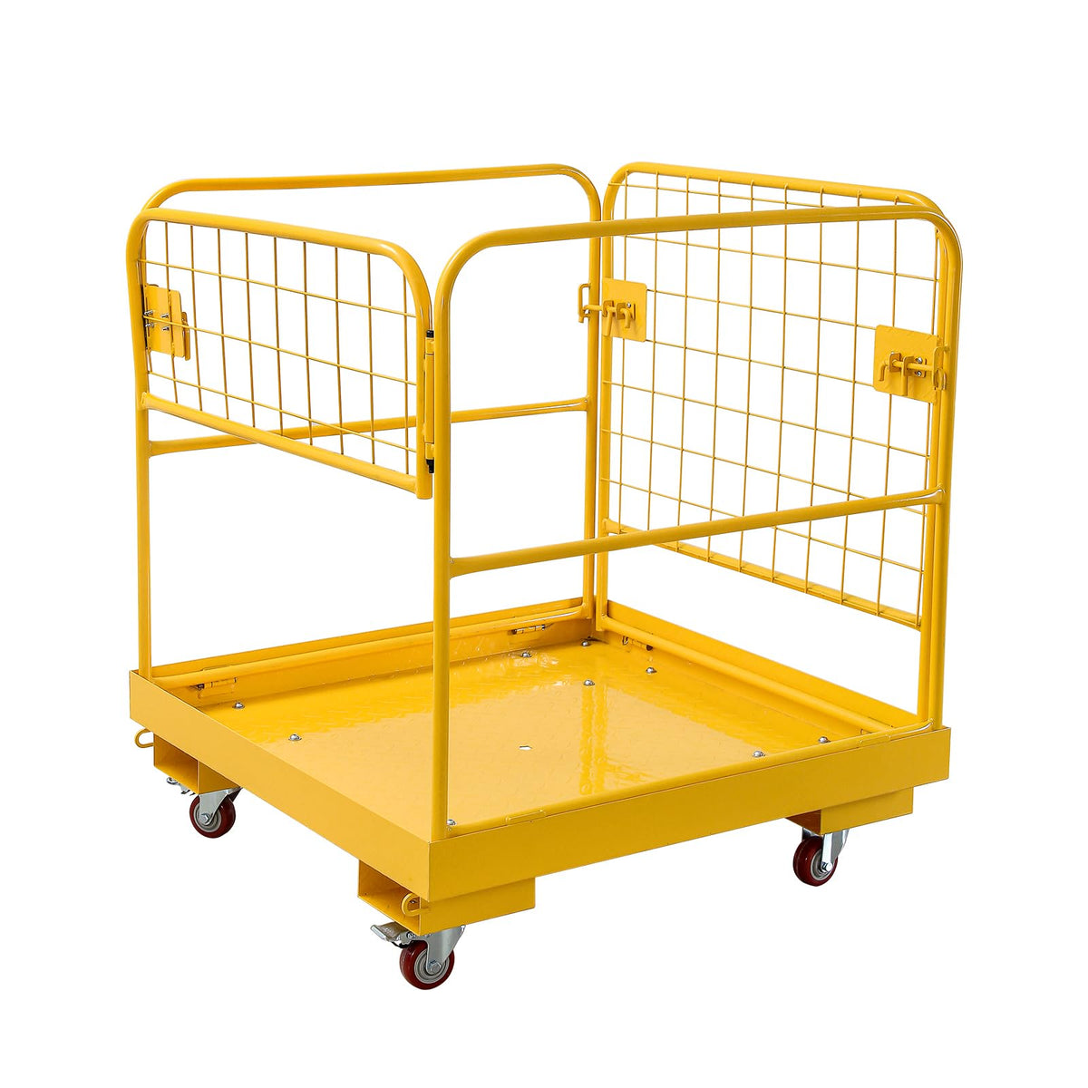 Forklift Safety Cage 36 x 36 inches, 1200 lbs Capacity Man Basket, Folding Work Platform with 4 Wheels, Collapsible Cage Lift Basket for Aerial Jobs