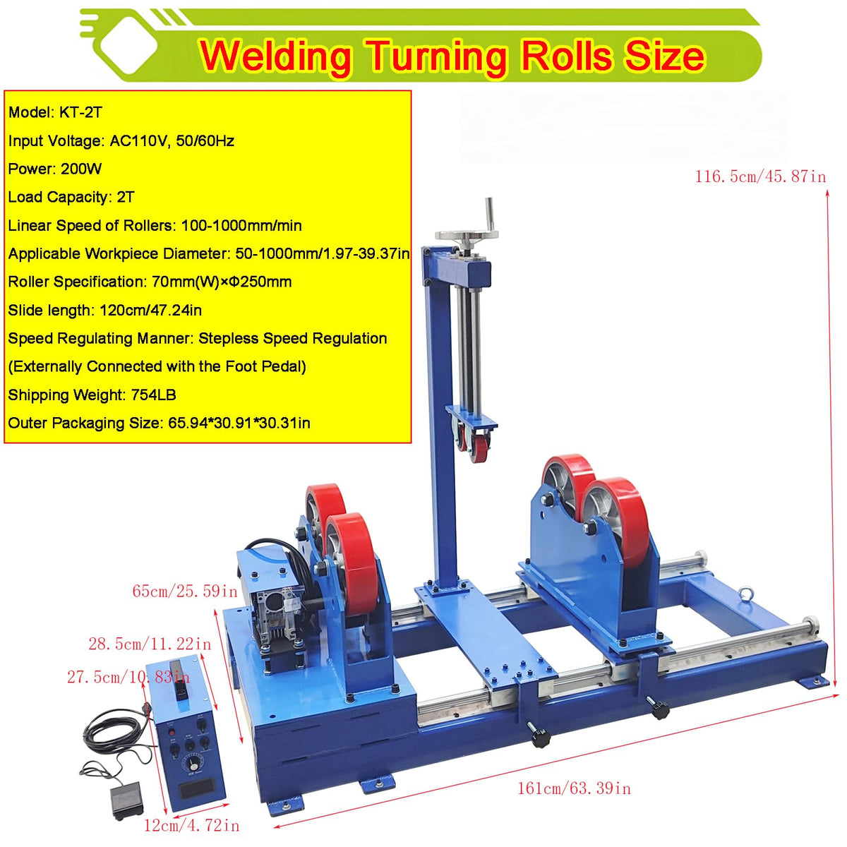 Welding Turning Roller with Sliding Rail and Press Wheel Frame