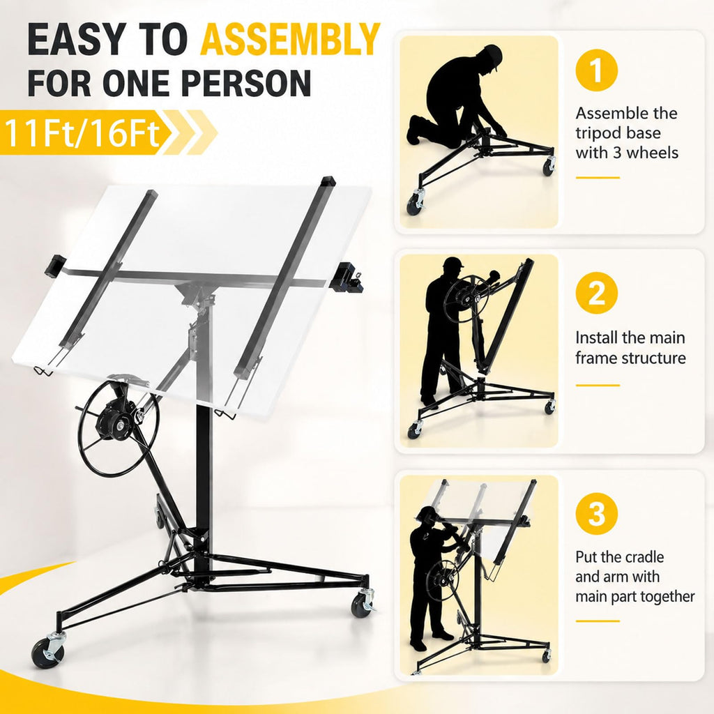 11 ft / 16 ft Drywall Lift, 150 Lbs Sheetrock Lift with Lockable Wheels
