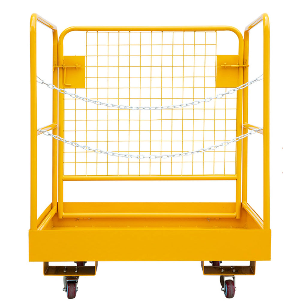 36"x36" Foldable Forklift Safety Cage, 1200LBS Yellow Capacity Work Platform with Safety Harness & 4 Wheels Aerial Platform for Lifting Loader