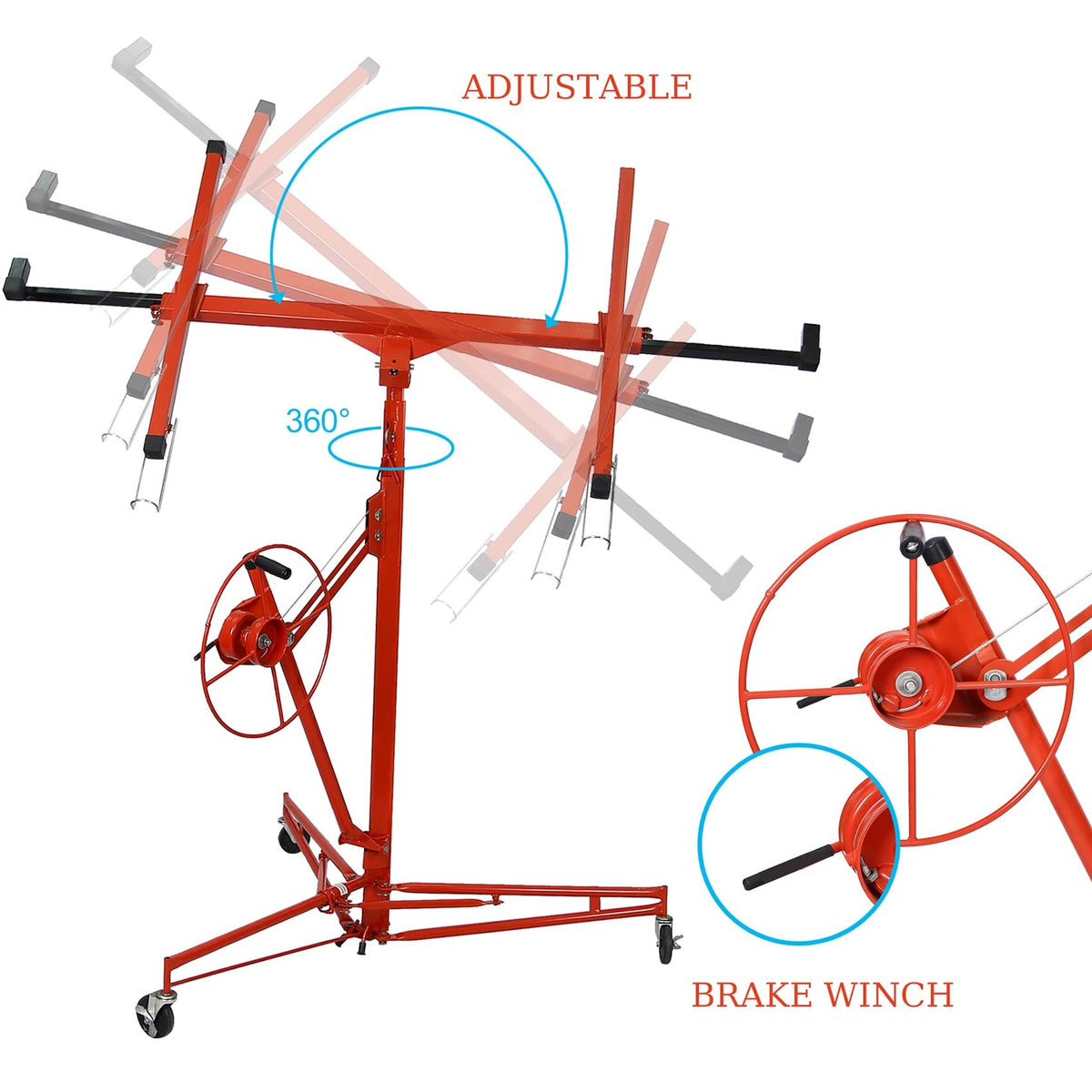 FORRTY Drywall Lift, Drywall Panel Hoist, Rolling Panel Hoist, Jack Lifter Sheetrock Drywall Lift Panel Hoist With Rolling Caster Wheel 16ft Adjustable Telescopic Arm(Color:Yellow)