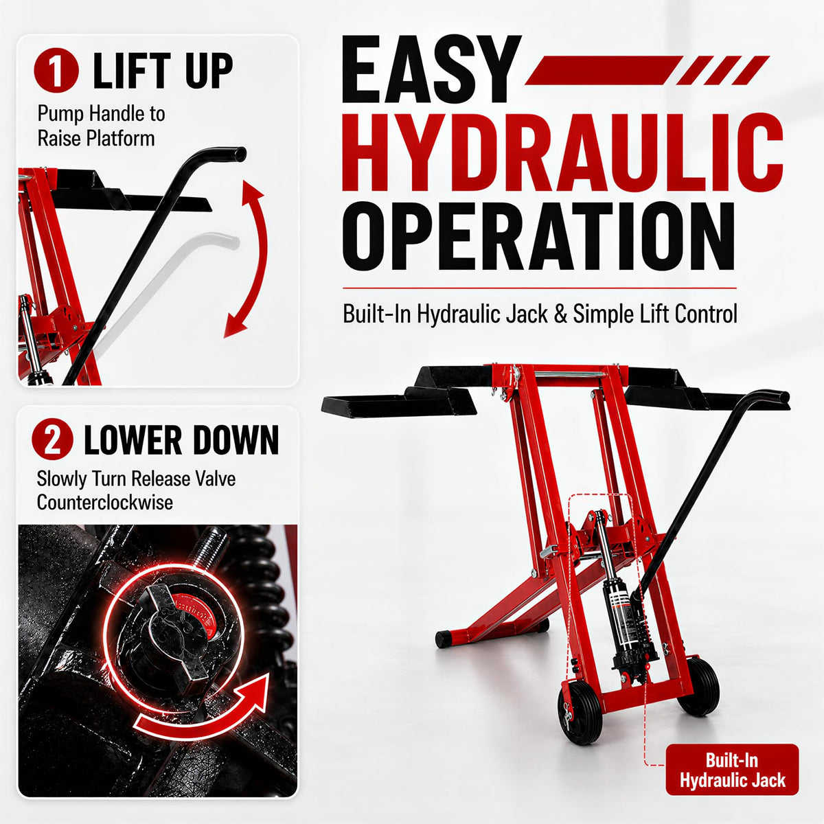 Lawn Mower Jack Lift 500-LB Carbon Steel Manual Crank Adjustable Width Tool
