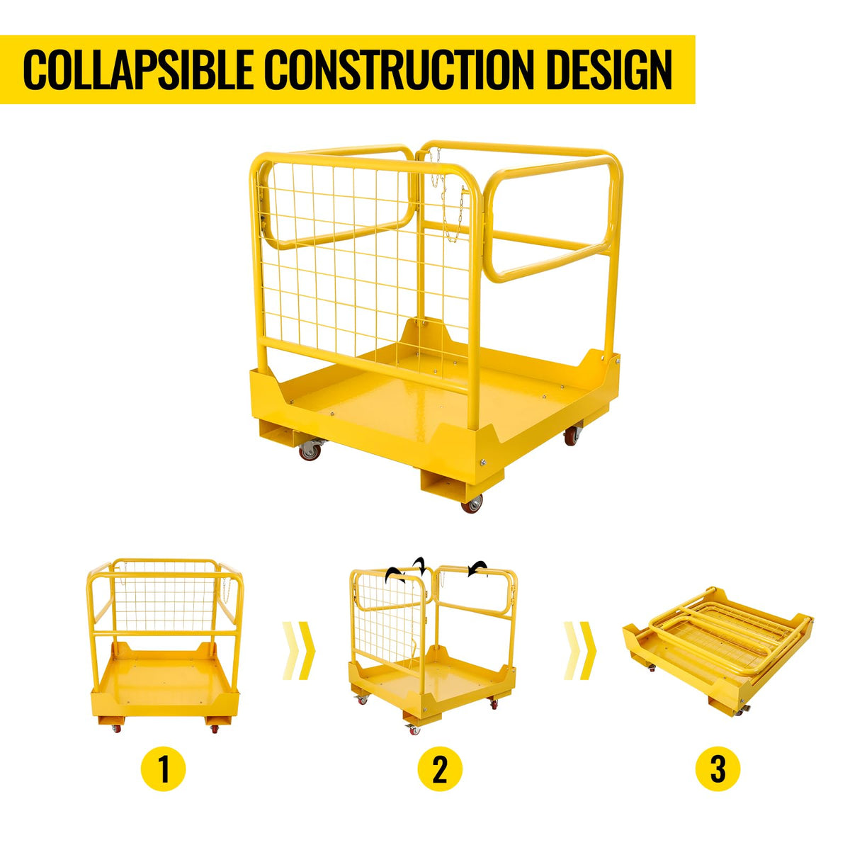 Forklift Safety Cage 36''x36'', 1200 LBS Capacity Forklift Work Platform with 4 Universal Swivel Wheels, Collapsible Lift Basket Aerial Rails Aerial Platform
