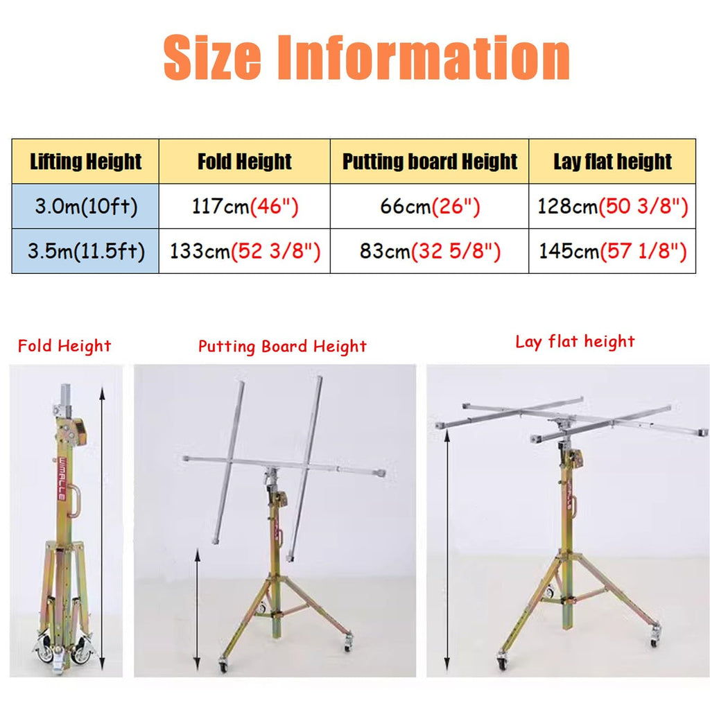 Drywall Lift Heavy Duty Sheetrock Lifters for Drywall, 10/11.5 Ft Plasterboard Lifter Panel Hoist with Lockable Wheels, Commercial Sheet Lift Assist Tool(3.0 m(10ft))