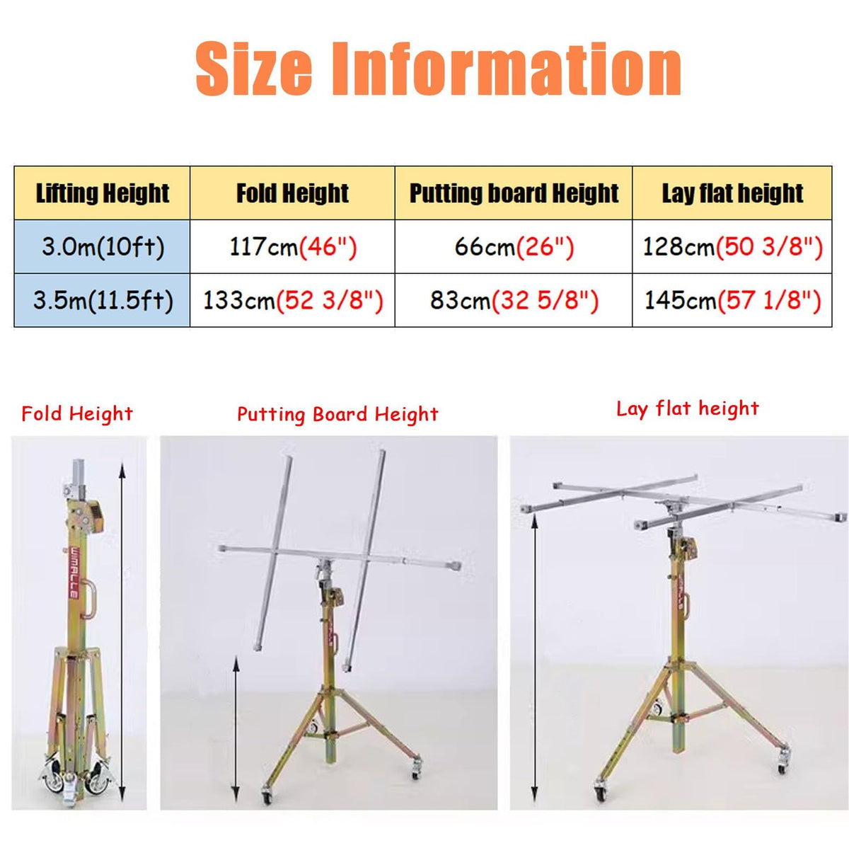 Drywall Lift Heavy Duty Sheetrock Lifters for Drywall, 10/11.5 Ft Plasterboard Lifter Panel Hoist with Lockable Wheels, Commercial Sheet Lift Assist Tool(3.0 m(10ft))