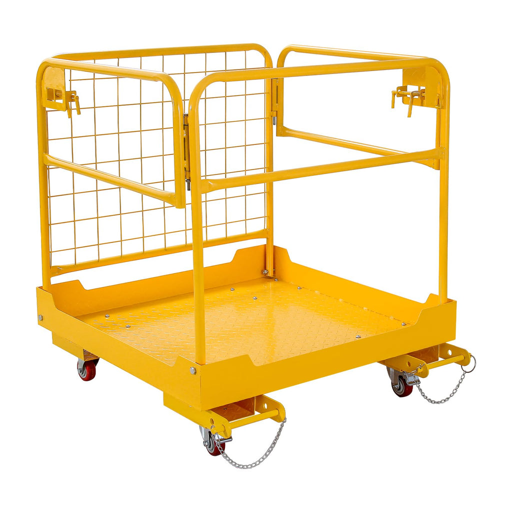 Forklift Safety cage 36x36 inches forklifts Work Platform 1200lbs Capacity with 4 Universal Wheels,Heavy Duty Steel Forklift Basket Man Platform(Upgraded Version)