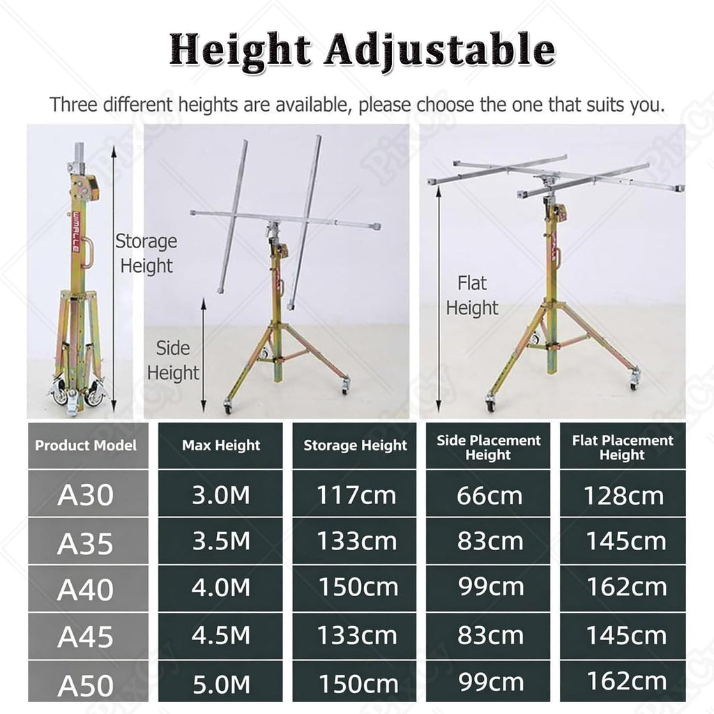 Mobile Plasterboard Lifter,80kg Drywall Lift,Lockable Wheels,Site Work 4m