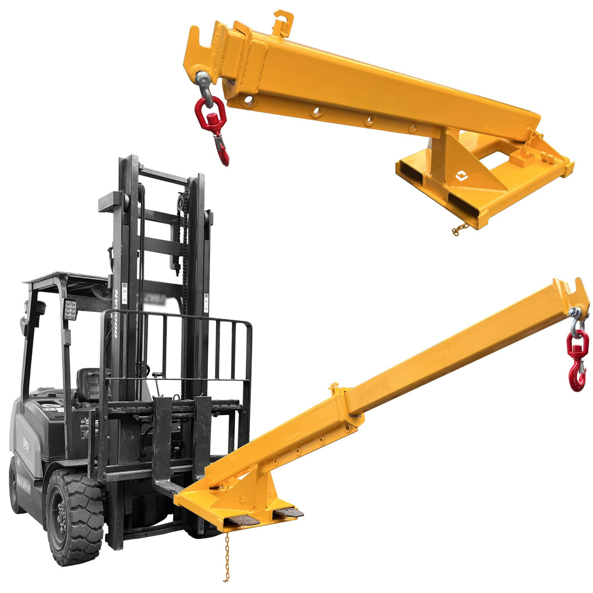 Forklift Jib Boom Crane 6600lbs Capacity Telescoping Mobile Crane Industrial Adjustable Forklift Lifting Hoist Truss Jib Boom Hook Manual Telescopic 63in-98in for Warehouse & Factories