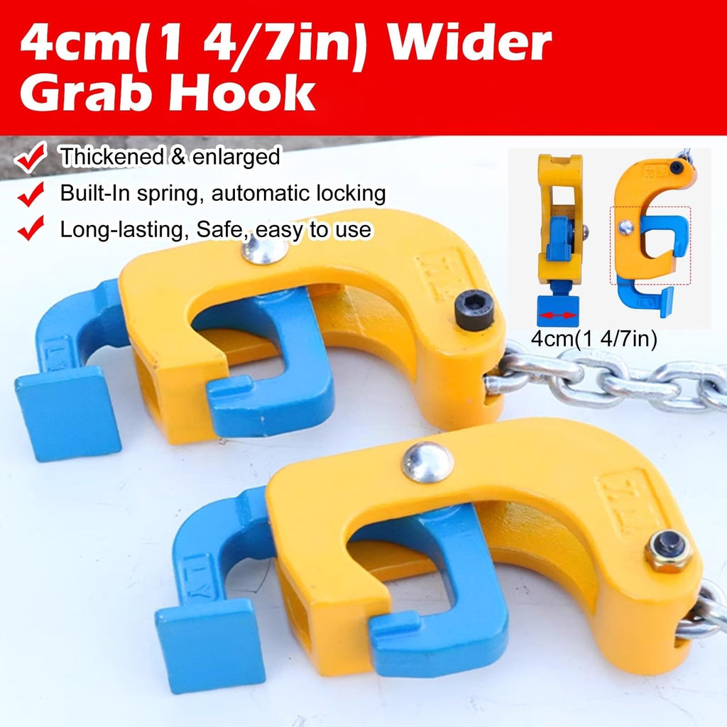 This Heavy Duty Drum Lifting Chain with Self-Locking Hooks for Crane and Forklift Handling