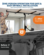 13ft Heavy-Duty Drywall Lift – 150LB Capacity Sheetrock Panel Hoist for Ceiling Installation, Single-Person Adjustable Material Lifter – Black