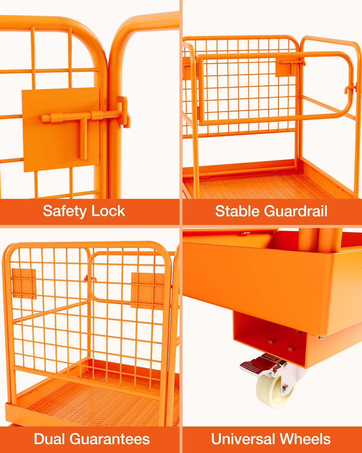 36"x36" Collapsible Forklift Work Platform, Heavy Duty 1200 Lbs Capacity Aerial Safety Cage with 4 Wheels and Chain for Secure Loader Lifting, Orange