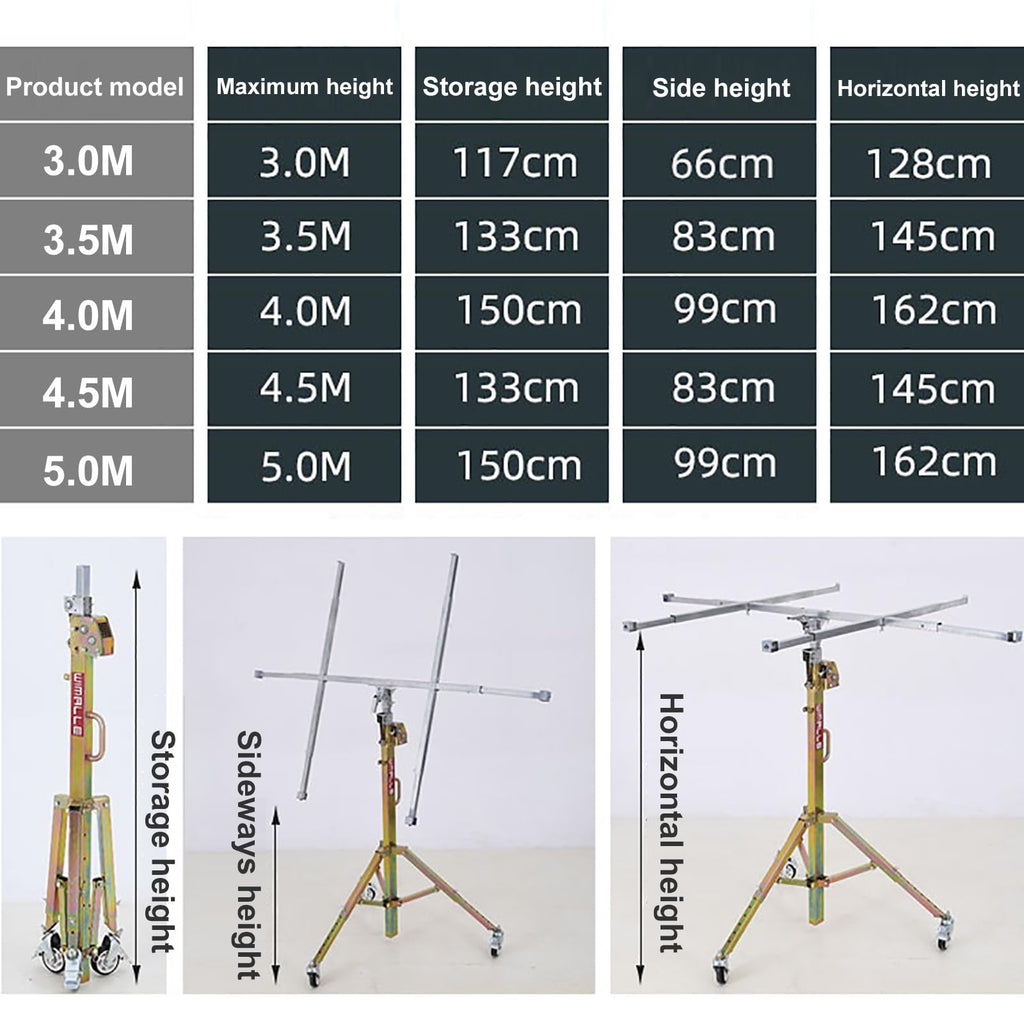 Drywall Jack Lifter, 3 Meters Adjustable Telescopic Arm Drywall Lifter,with Locking Casters,Suitable for Furniture Decoration, Industry