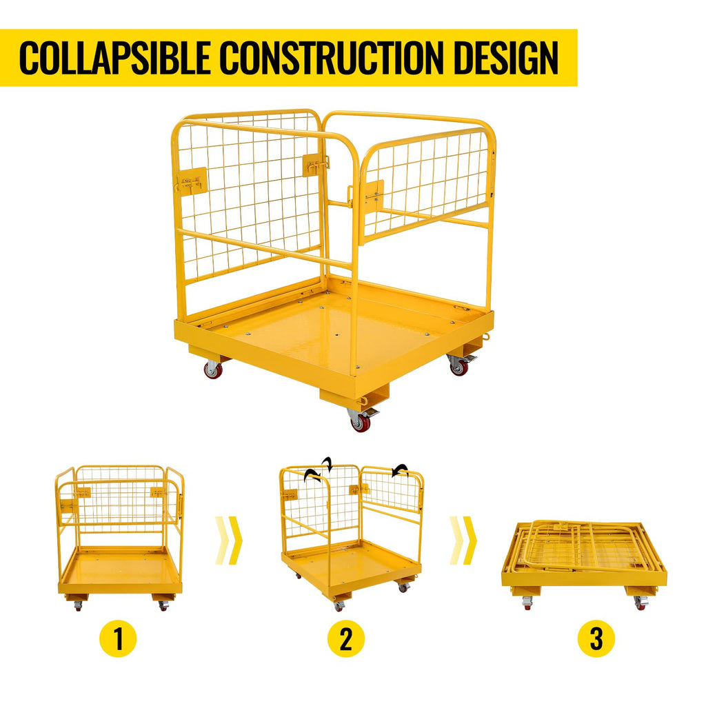 36"x36" Forklift Safety Cage, Foldable Forklift Work Platform,Forklift Man Basket 1200lbs Capacity with Protective Guardrail Chian for 1-3 People Drain Hole, Perfect for Aerial Work,36"-A
