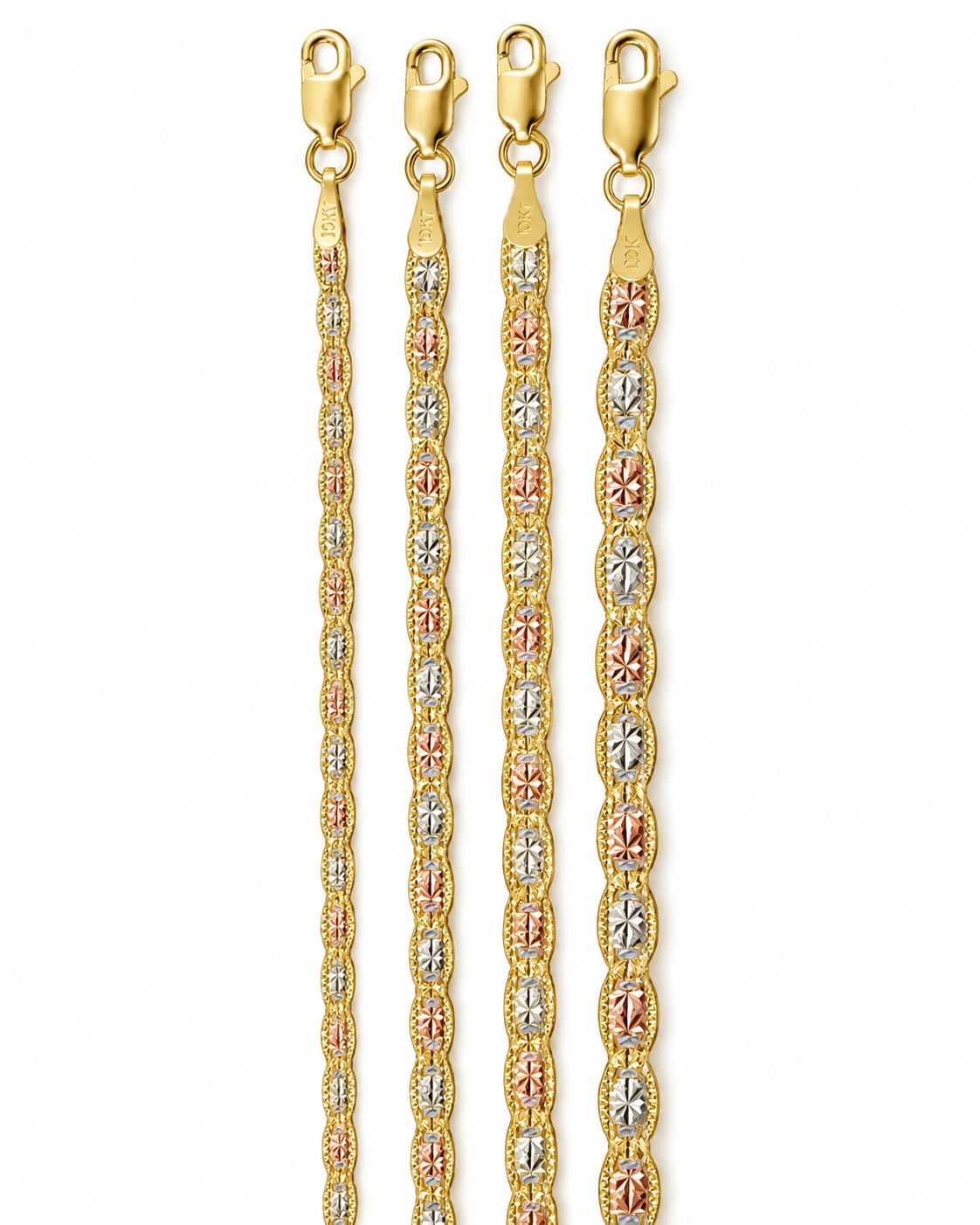 10K Tri Color Gold SOLID Valentino Mariner Anchor Chain Necklace D/C 1.5mm-5mm MADE IN ITALY