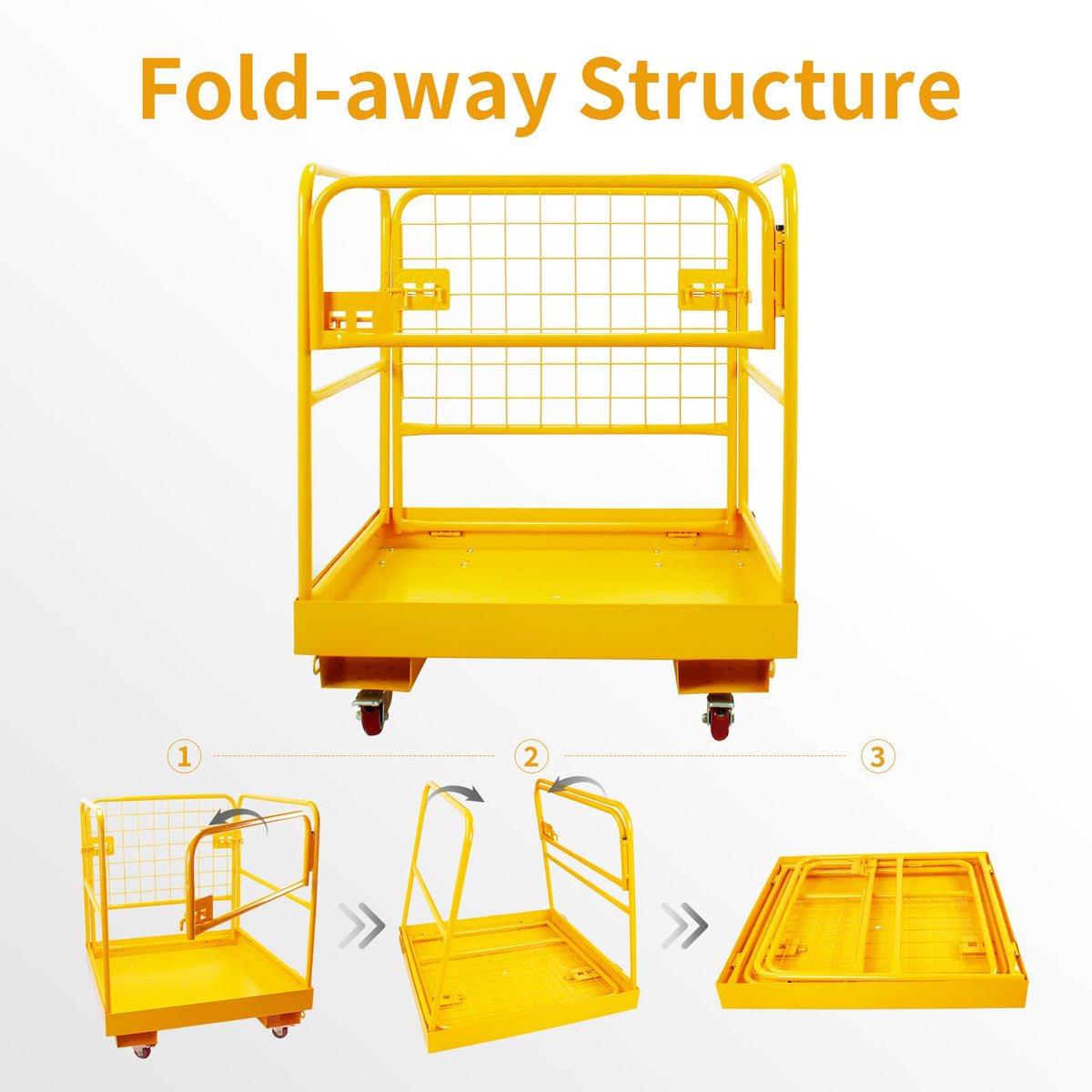 Forklift Safety Cage, 36"x36" Lift Basket, Heavy Duty Forklift Man Basket 1200LBS Capacity with 4 Wheels, Safety Set, Forklift Work Platform for Most Aerial Jobs