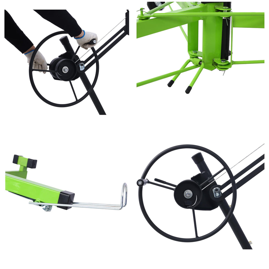 Drywall Lift 11ft Drywall Panel Hoist with Wheels Winch with Brake 150 lbs Load Capacity 11 Foot High Ceiling Drywall Installation Tool Jack Lifter Green