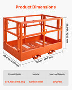 VEVOR Mesh Telehandler Work Platform, 48 x 73.9 Inch, Man Safety Basket, 2000 lbs Capacity, Forklift Telehandler Attachment, Safety Cage, Heavy Duty Carbon Steel, for Most Aerial Jobs Lifting Loader