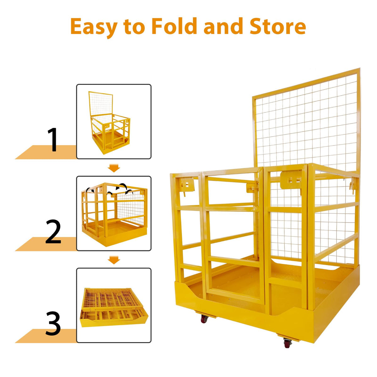 43"x45" Forklift Safety Cage, 1400 LBS Capacity Collapsible Work Platform with Lockable Wheels, Safety Door & Double Chains, Heavy Duty Forklift Man Basket for Aerial Lift & Maintenance