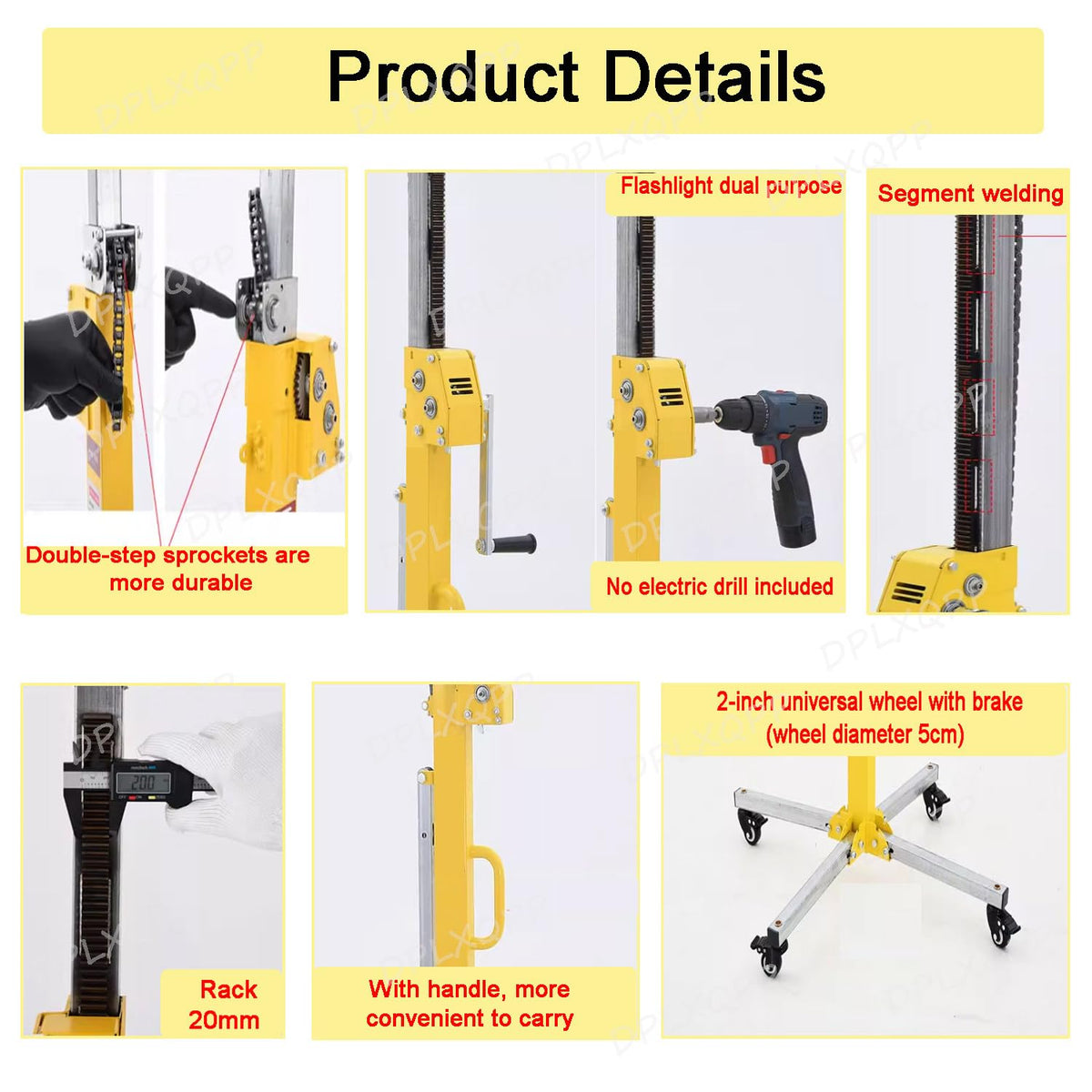 3-in-1 Multi-function Sheetrock Lift with Horizontal Punching Bracket,3mm Thick Steel Frame Supports 110 Lbs,Dual Drive,Collapsible to 117cm for Compact Storage,Perfect for High Ceilings,3.5m
