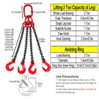 Lifting Chain with 4400lbs Load Capacity, Durable 4-Hook Design for Balanced Lifting, Ideal for Cranes and Heavy Load Handling