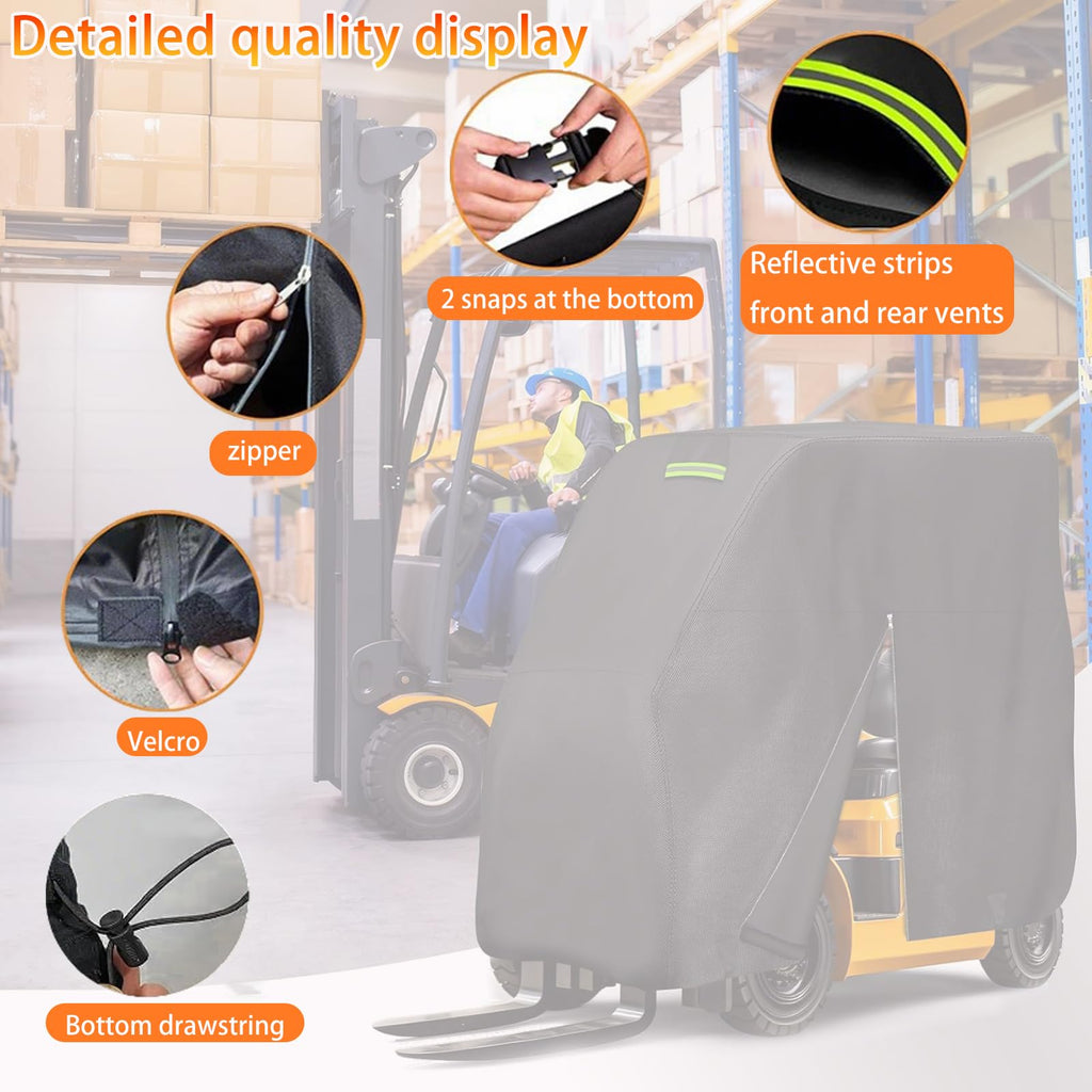 Forklift Cover for Outdoor Storage for Toyota Material Handling 7FGU25 1998-2015, Full-Cover Forklift Truck Protector with Zippered Side Access and Reflective Strips