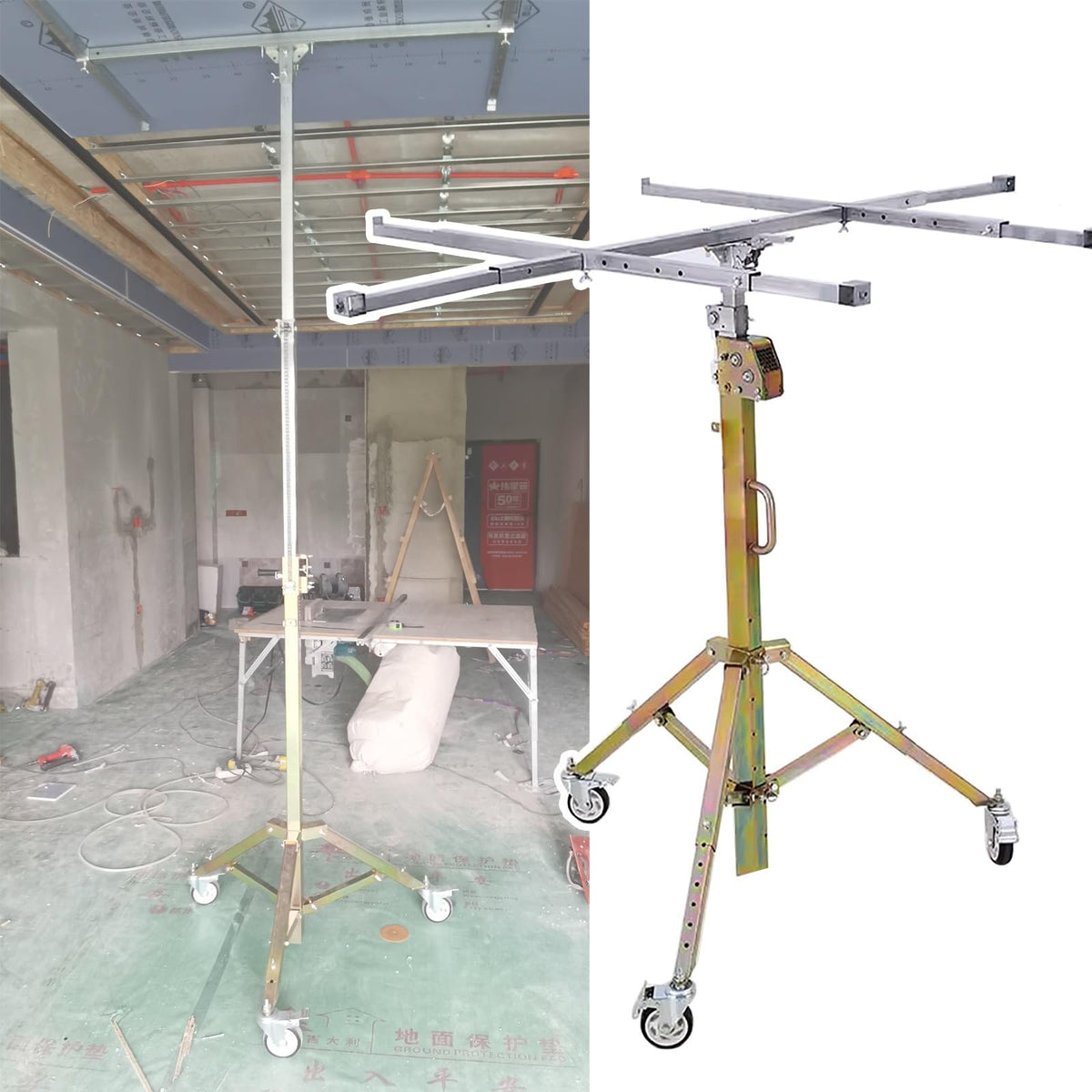 Drywall Lift Panel Rolling Hoist Jack Lifter,One-Person Operation Panel Hoist Jack Too,Drywall Lifter for DIY and Home Renovation (H3.0m/9.8ft)