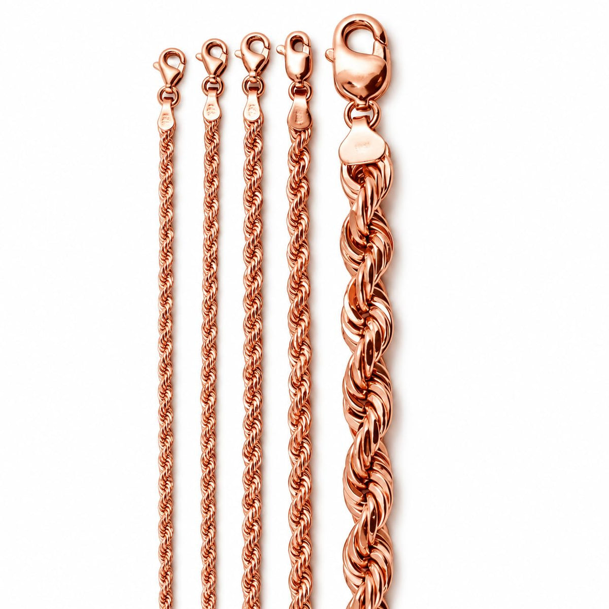 14K Rose Gold Rope Chain Necklace Bracelet Diamond Cut Real Gold 2mm-6mm 7"-30" | MADE IN ITALY