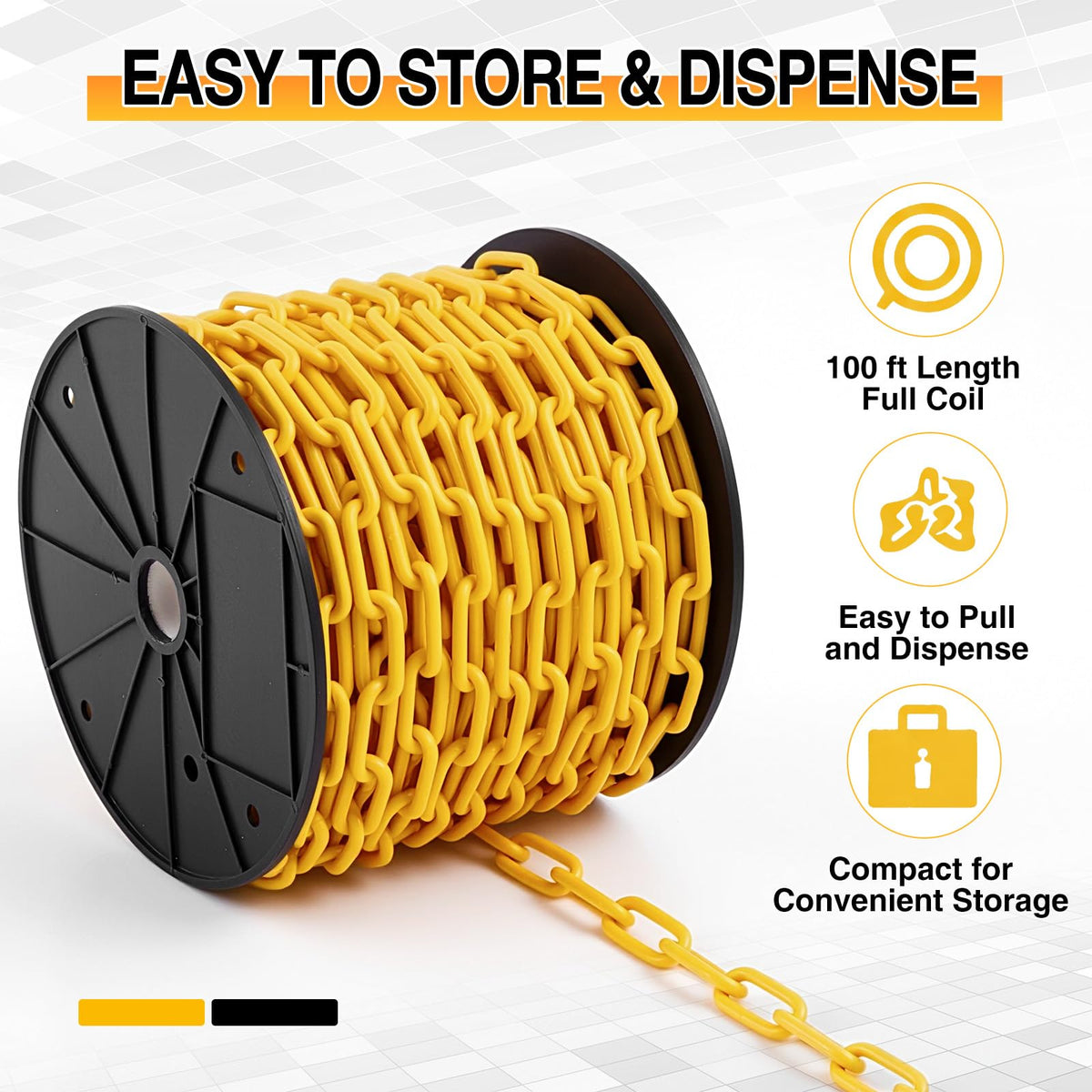 3/16" Yellow Safety Chain on Reel 150FT, Heavy Duty Welded Steel