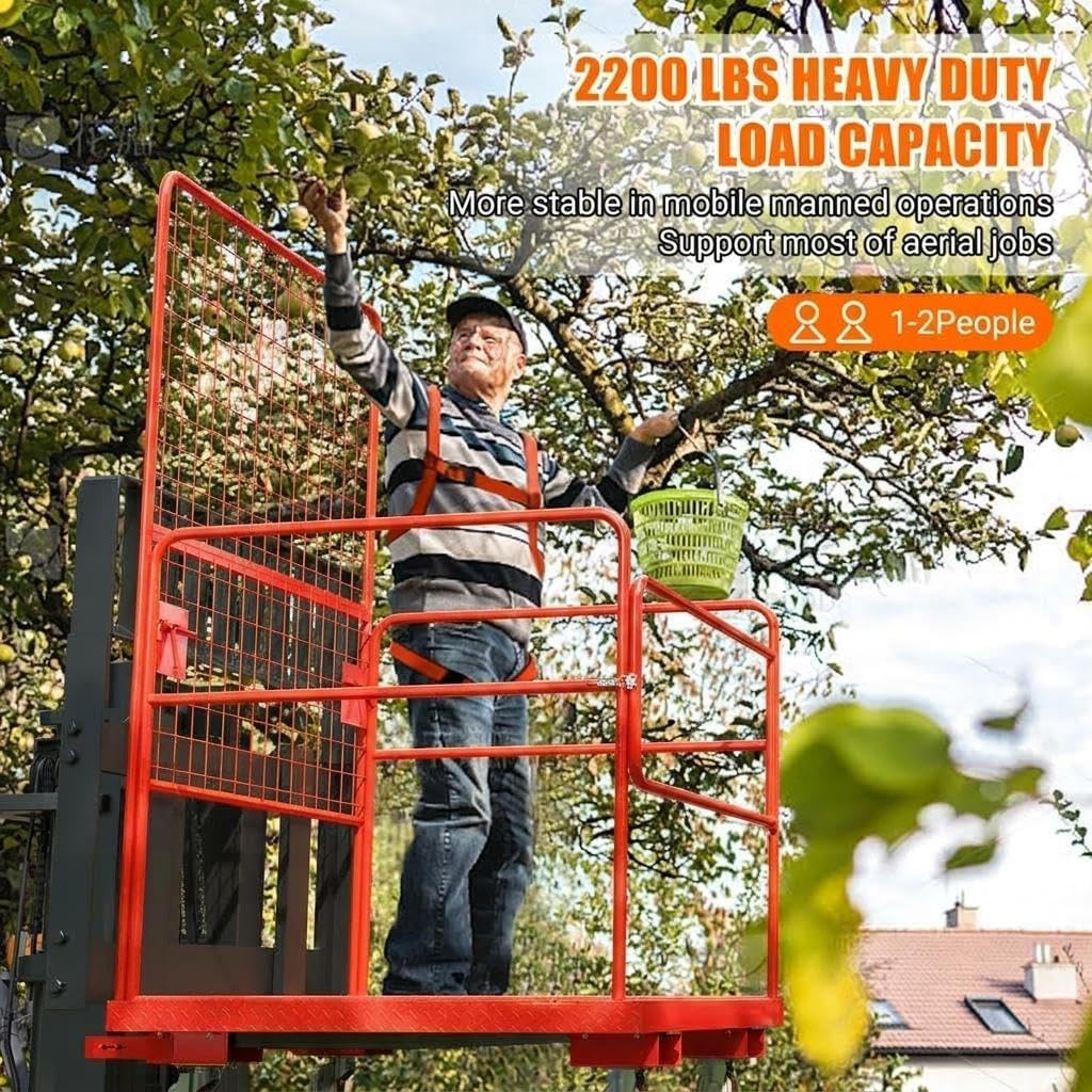 Garvee Industrial Steel Forklift Safety Cage – 1,400 lbs Capacity Man Basket with Collapsible Platform, Guardrails, Safety Harness & Wheels – Heavy-Duty Facility Barrier