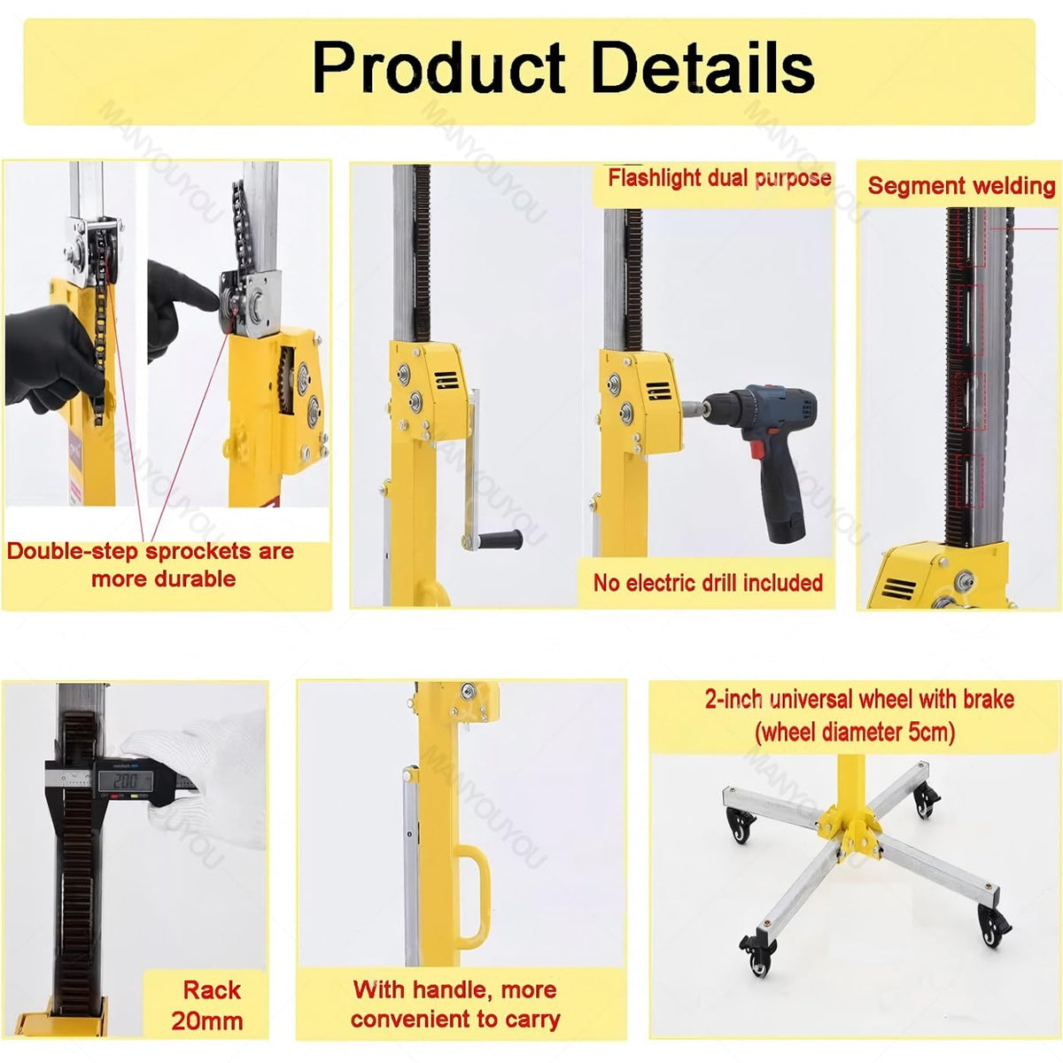 Drywall Lift Sheetrock Lift, Manual and Electric Dual Purpose, 110lbs Capacity, Drywall Lift Panel Hoist with Telescopic Arm, Drywall Jack Lift with 4 Lockable Wheels for Home Improvement 3.5m