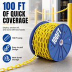 100FT Yellow Safety Chain, G30 Low Carbon Steel 3/16" Safety Chain on Reel