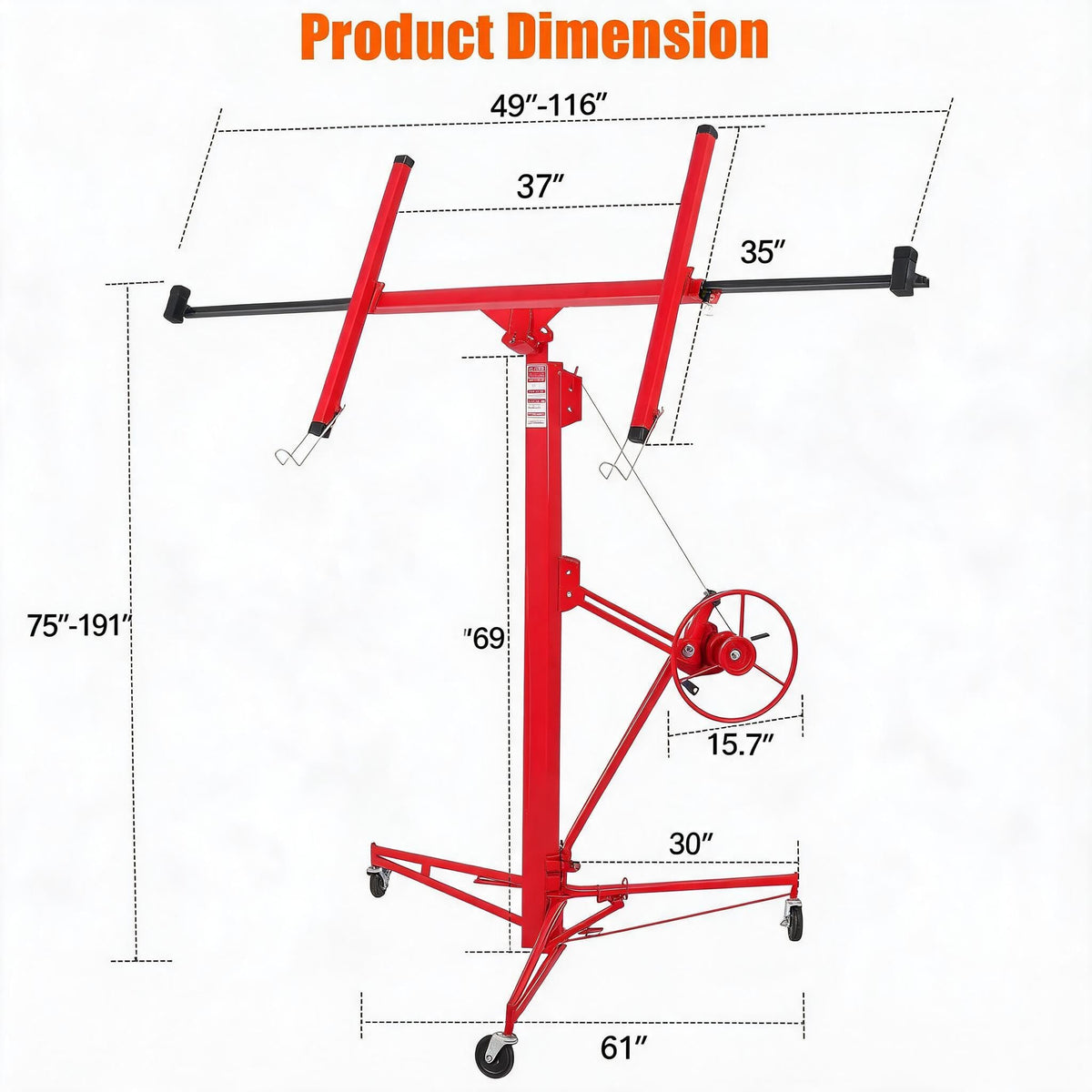 16FT Drywall Lift Panel Hoist, 150 lb Capacity
