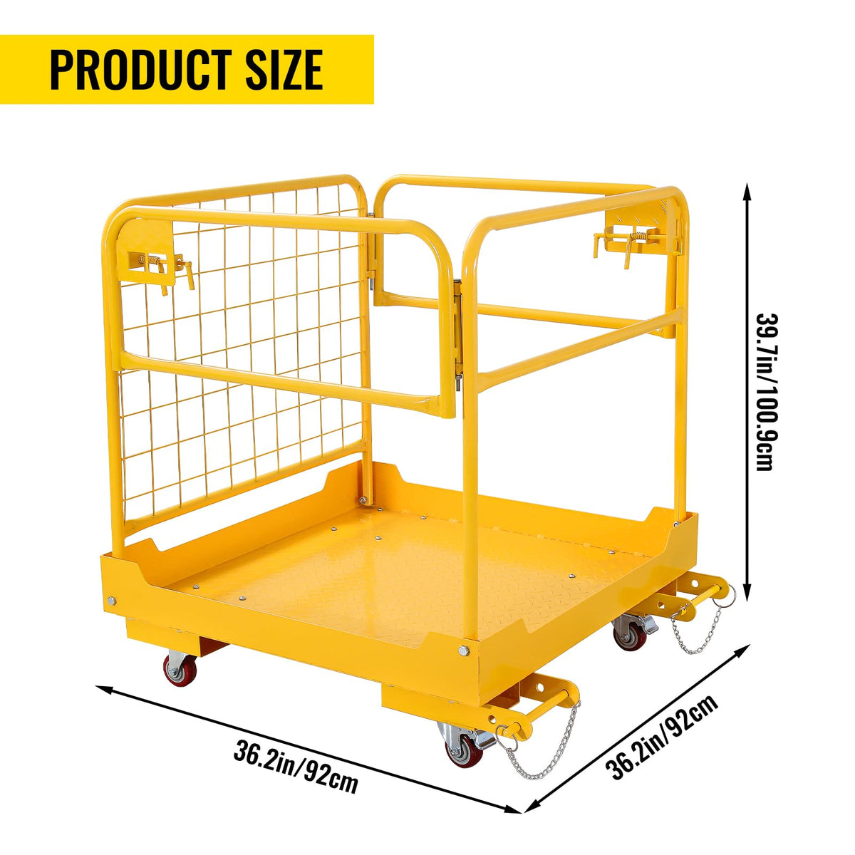 Forklift Safety cage 36x36 inches forklifts Work Platform 1200lbs Capacity with 4 Universal Wheels,Heavy Duty Steel Forklift Basket Man Platform(Upgraded Version)