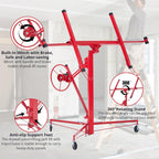 11 ft 150 lb Drywall Lift, Adjustable Red Sheetrock Panel Hoist