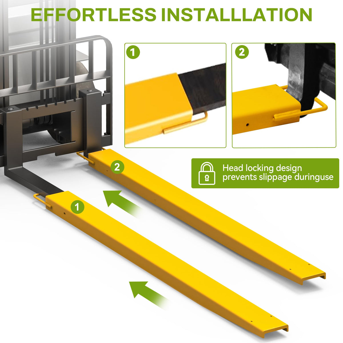 AUTOSAVER88 96 Inch Forklift Extensions for 5.5" Width Forklift Trucks, Heavy Duty Steel Pallet Fork Extensions 1 Pair, Compatible with Forklifts and Loaders, Fork Extender Reach, Yellow