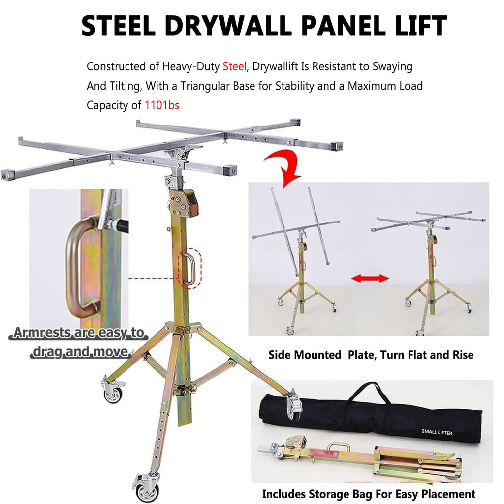 Mobile Plasterboard Lifter,80kg Drywall Lift,Lockable Wheels,Site Work 3.5m