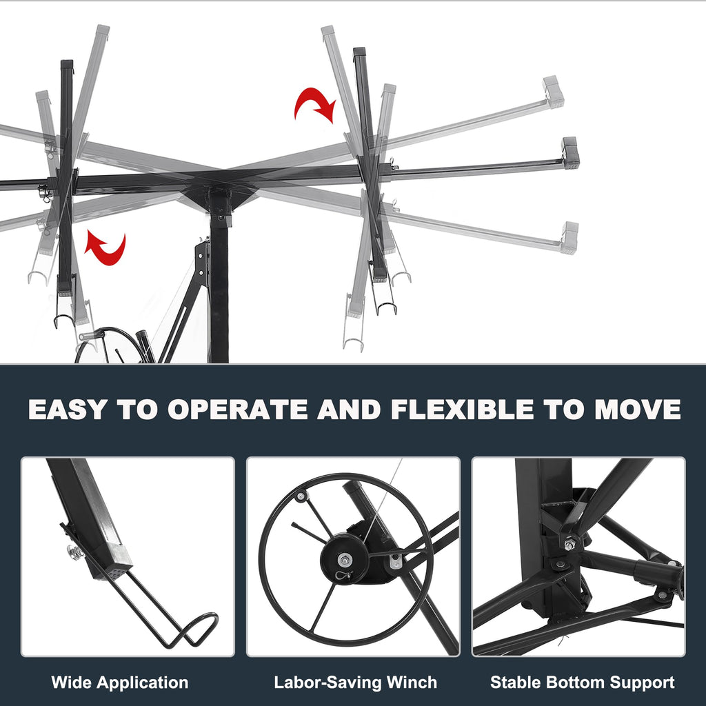 11FT Drywall Lift, 150LB Capacity Sheetrock Panel Hoist, Sheetrock Lifter tools with 3 Lockable Caster Wheels, 360° Rotatable Telescopic Arm for Ceiling Work (Black, 11FT)