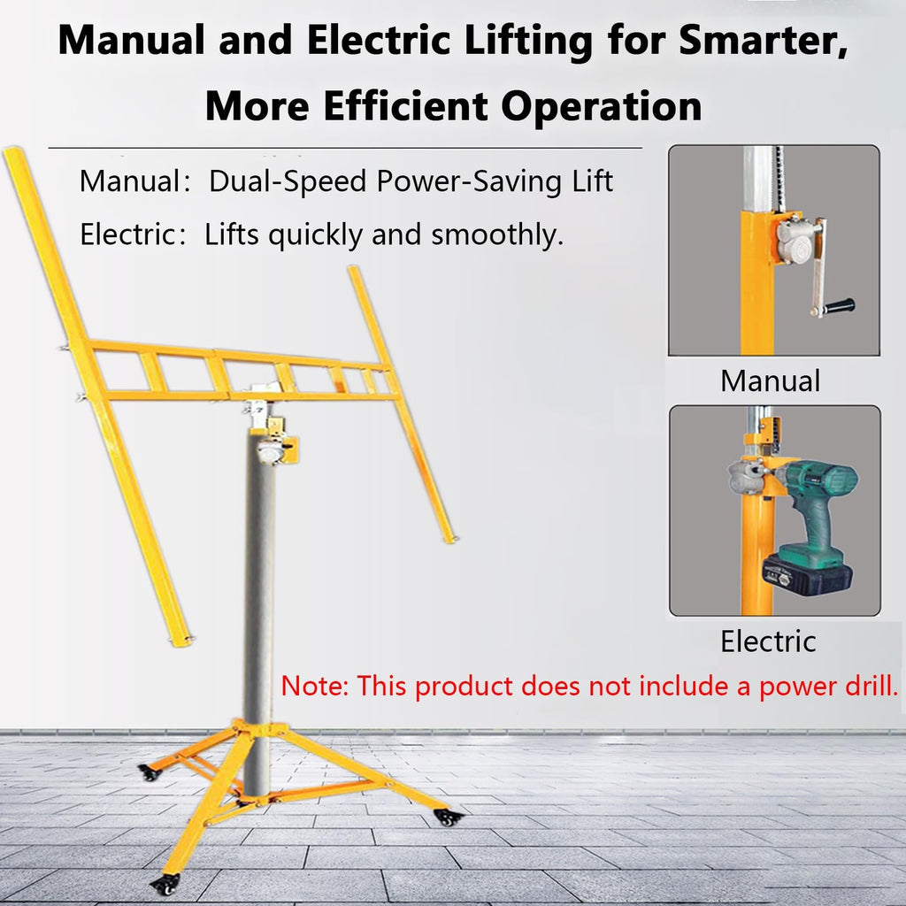 Three in One Drywall Lift Manual and Electric Dual Purpose 10.5/12.1/13.4FT Max Height Drywall Lift Panel Stable Lifting for Ceiling and Walls Tools Sheetrock Lifter Tool(12.1FT)