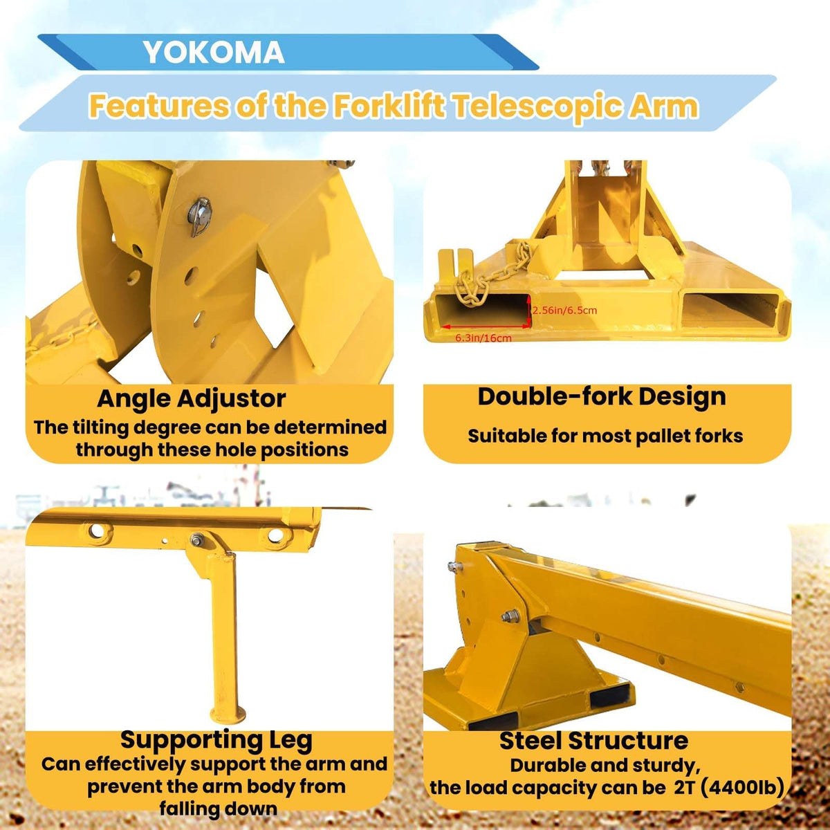 Jumbo Bag Forklift Jib Boom Crane Truss. 0-45 Degrees Tilt Angle