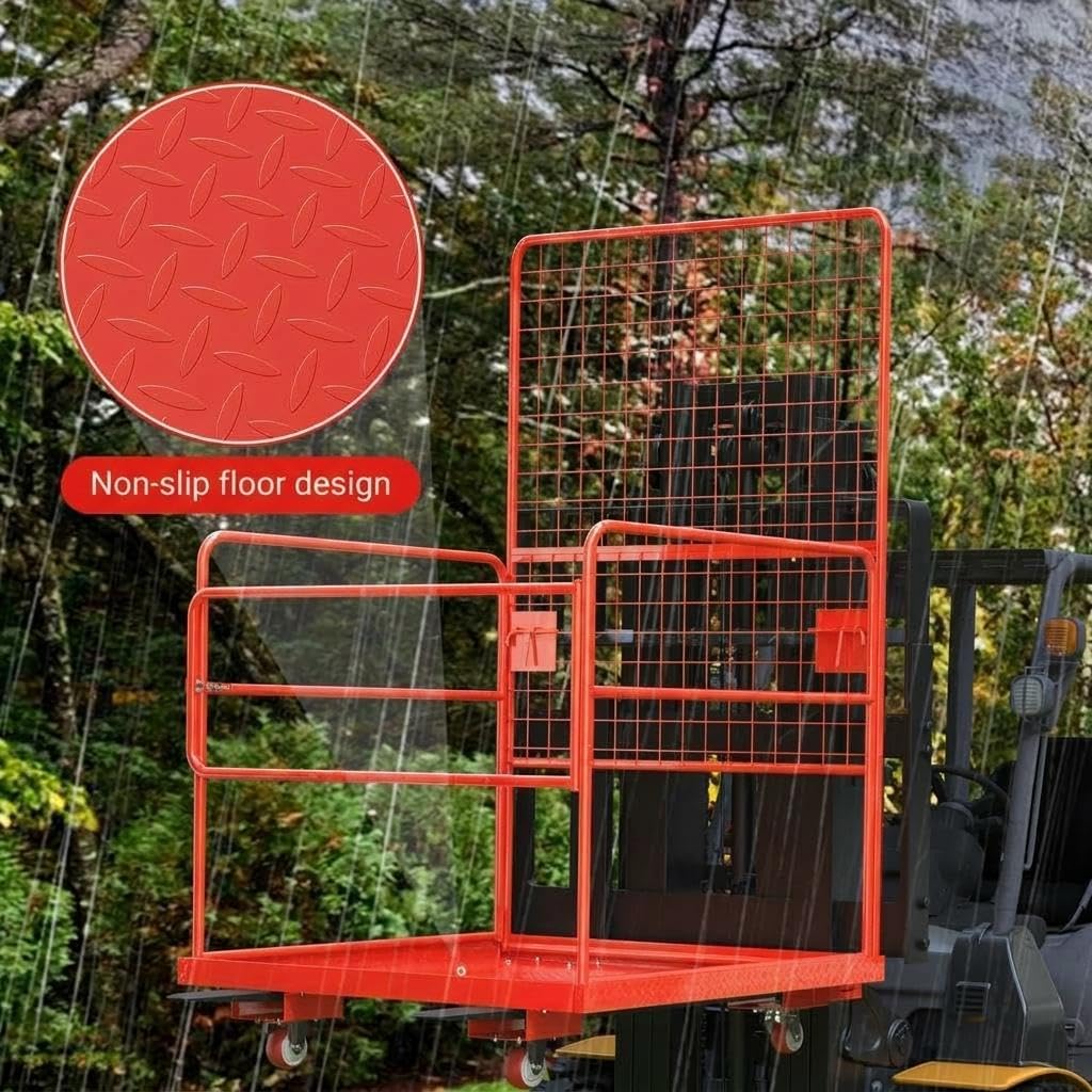 43"X45" Forklift Safety Cage, 1800Lbs Heavy-Duty Forklift Work Platform with Safety Harness,Wheels & Lock, Collapsible Lift Basket for Lifting Loader