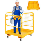 Foldable Forklift Safety Cage, 36" x 36" Forklift Work Platform with Lockable Swivel Wheels & Device Chain, 1200lbs Capacity Heavy Duty Steel Man Basket with Drain Hole for Aerial Work