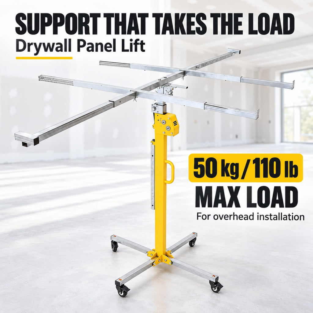 Drywall Lift Sheetrock Lift, 110LBS(50kg) Heavy-Duty Panel Hoist with Dual-Mode Drive, Safety Self-Lock, 4 Casters for Ceiling Wall Installation 3m