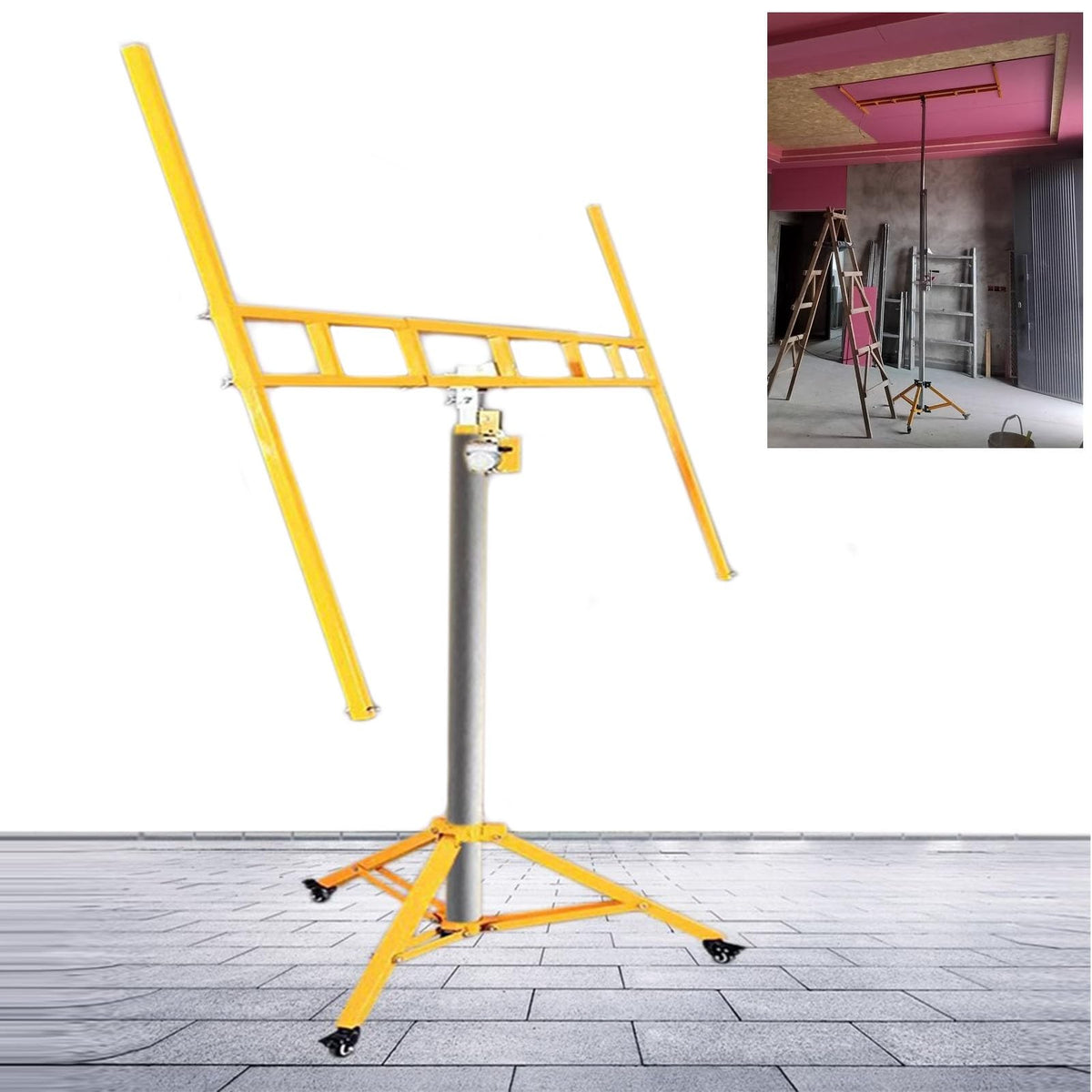 Drywall Lift Drywall Panel Carrying Tool with Wheels, Mobile Plasterboard Hoist Lifter for Workshop/Garage Ceiling, 3.7 M/12ft Plaster Jack Lift, 50kg Capacity