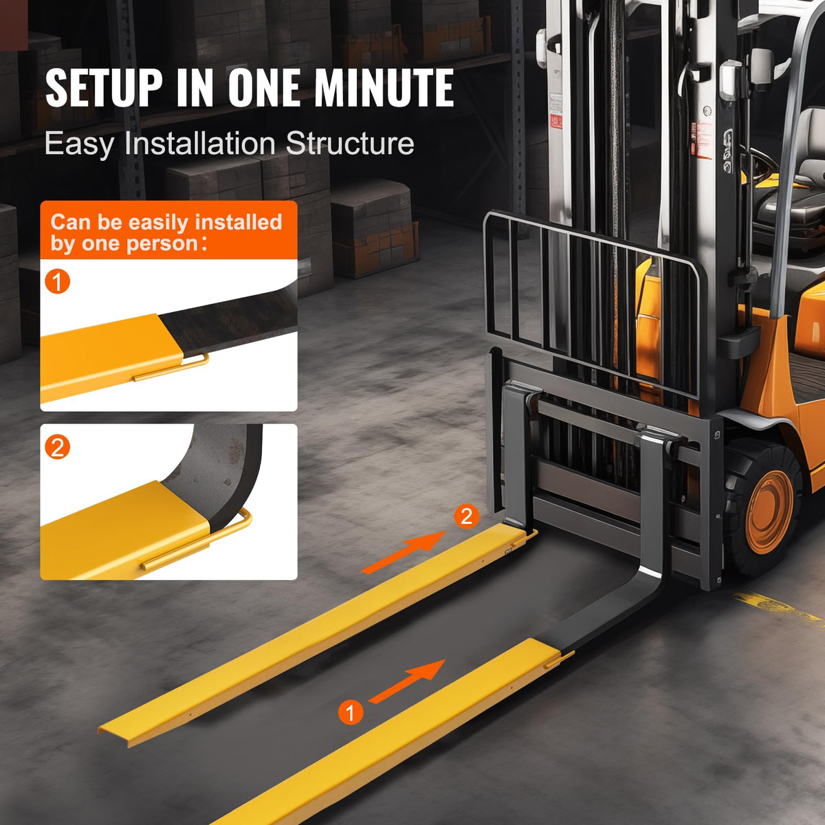 VEVOR Forklift Extensions, 96 Inch Fork Extensions 5.5 Inch Width, 1 Pair