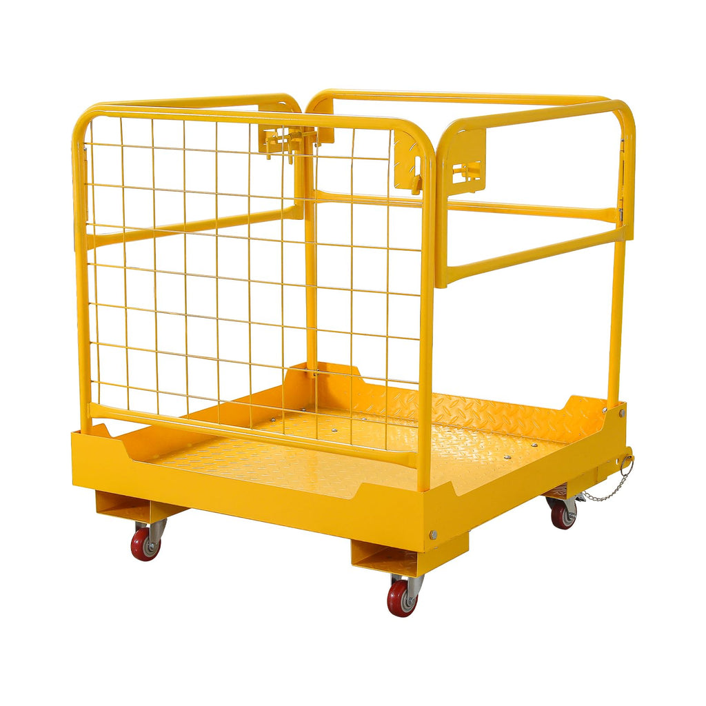 Forklift Safety Cage 36 x 36 inches, 1200 lbs Capacity Man Basket, Folding Work Platform with 4 Wheels, Collapsible Cage Lift Basket for Aerial Jobs