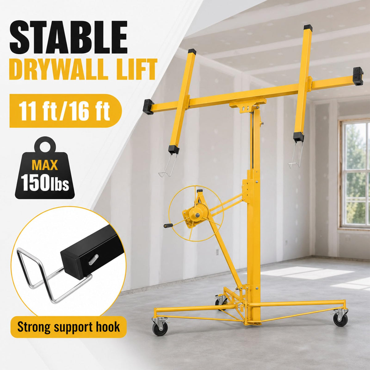 11 ft / 16 ft Drywall Lift, 150 Lbs Sheetrock Lift with Lockable Wheels