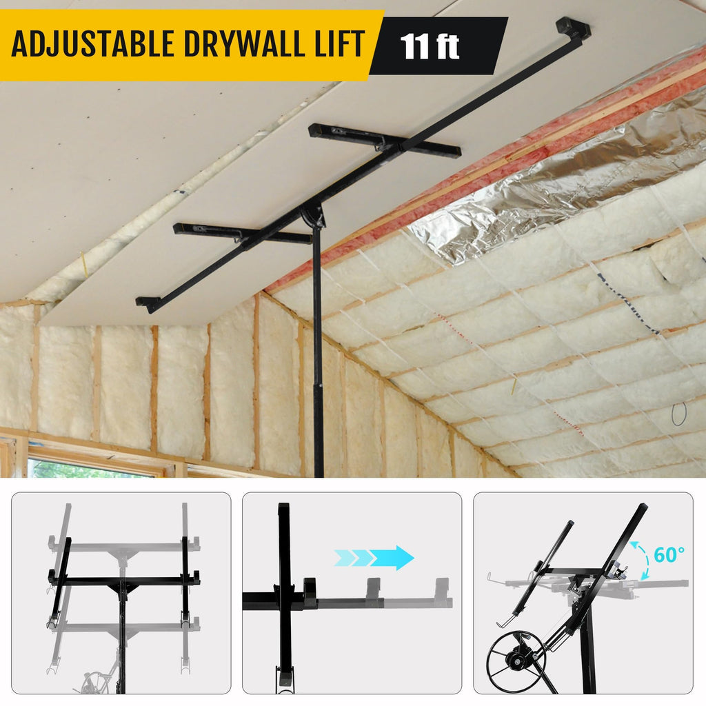 Heavy Duty 11FT Drywall Panel Lift, Telescopic Steel Arm & Locking Wheels